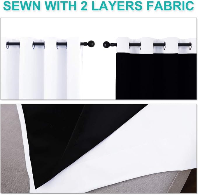 NICETOWN 100% Blackout Window Curtain Panels, Full Light Blocking Drapes with Black Liner for Nursery, 72-inch Drop Thermal Insulated Draperies (White, 2 Pieces, 62-inch Wide Per Panel)