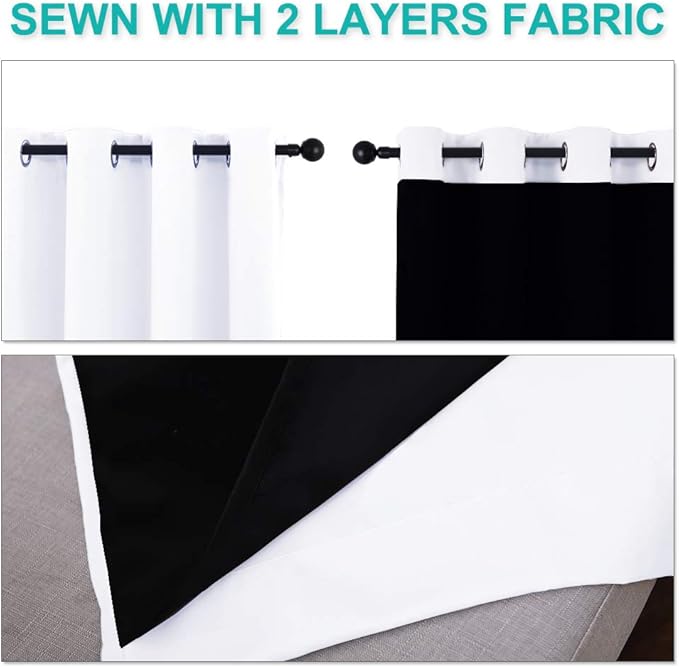 NICETOWN Full Shading Curtains 90 inches Long 2 Panels Set for Windows, Super Heavy-Duty Black Lined Blackout Curtains for Bedroom, Privacy Assured Window Treatment (White, Pack of 2, 52 inches W)