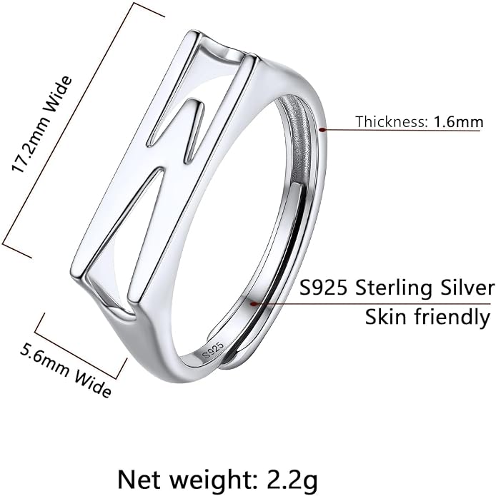 SILVERCUTE 925 Sterling Silver Initial Rings for Women,Adjustable Capital Letter Ring Hypoallergenic,Minimalist 925 Silver Rings for Mother Daughter