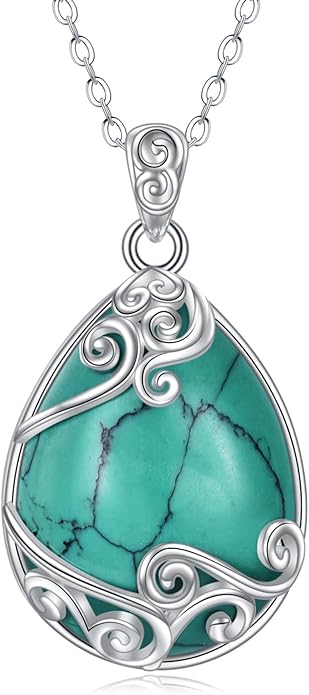 YAFEINI 925 Sterling Silver Moonstone Necklace Filigree Teardrop Pendant Necklace Jewelry for Women Girls