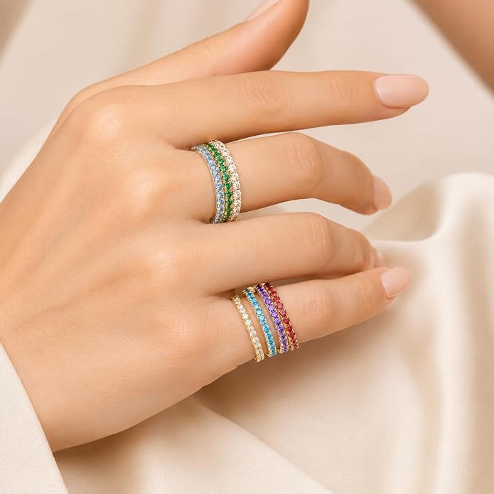 Birthstone Rings For Women, Silver Stackable Cubic Zirconia Stainless Steel Birth Stone Ring To My Daughter/Mom Birthday Unique Gifts Jewelry