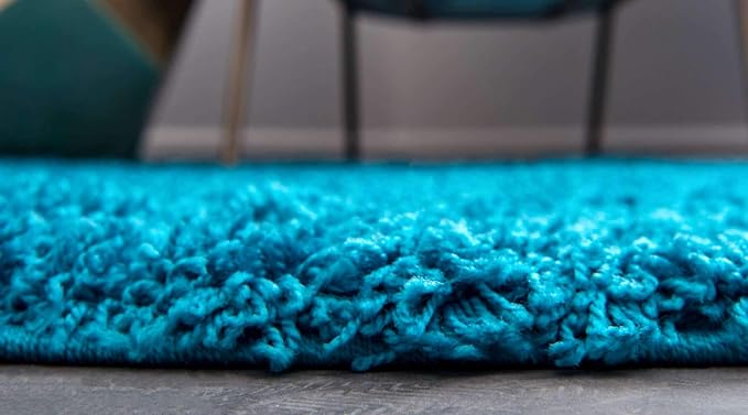Unique Loom Solid Shag Collection Area Rug (6' 1" Round, Turquoise)