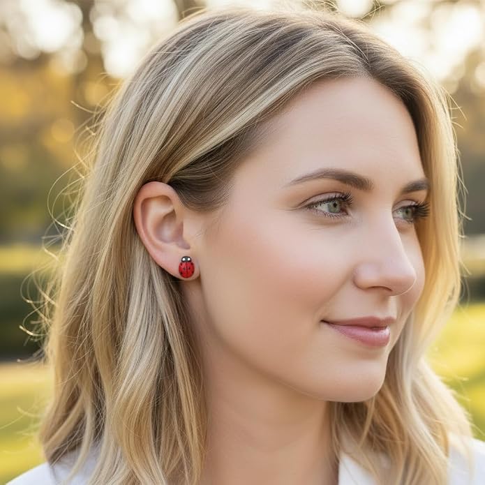 Metal Free Plastic Post Earrings Gift Set (Dainty Daisy, Ladybug, Red Heart)