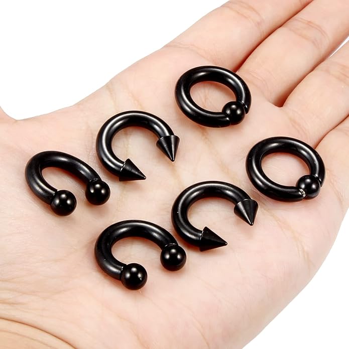 00G 0G 2G 4G 6G 8G 10G 12G 14G 16G Septum Rings Silver Black Surgical Steel Heavy Gauges Earrings Stretching kit Eyebrow Lip Septm Nose Rings Helix Tragus Daith Rook Earrings Hoops 10mm-19mm