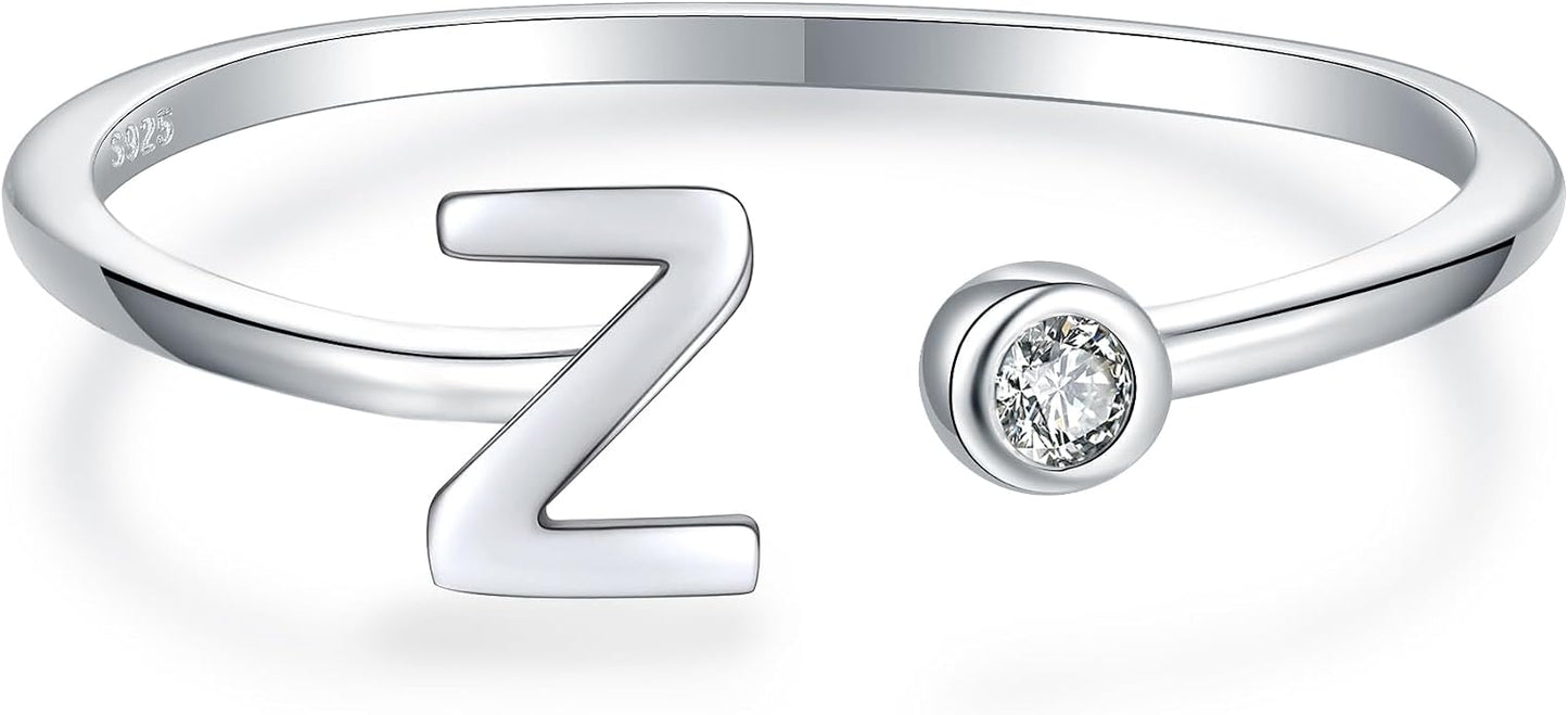925 Sterling Silver Initial Letter Birthstone Rings for Women Adjustable 1-12 Month Birthstone Alphabet Stacking Ring for Teens Girls Stackable Birthstone Rings Birthday Jewelry Gift for Daughter Mom