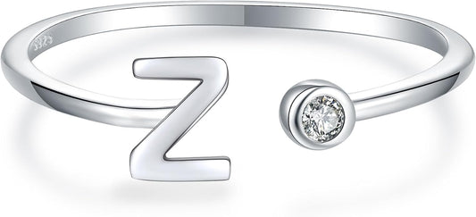 925 Sterling Silver Initial Letter Birthstone Rings for Women Adjustable 1-12 Month Birthstone Alphabet Stacking Ring for Teens Girls Stackable Birthstone Rings Birthday Jewelry Gift for Daughter Mom