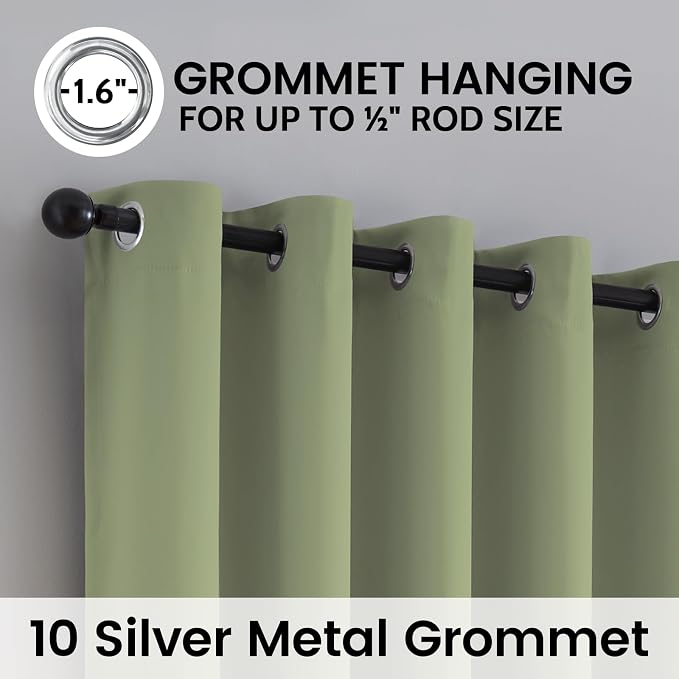 SimpleHome Sage 100% Blackout Curtains Room Darkening Living Room 84 Inch | Curtains for Bedroom,Thermal Insulated Grommet Window Drapes,Curtains for Living Room with Black Back,62 x 84 Inch,2 Panels