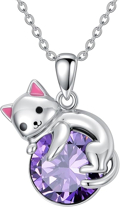 PELOVNY Teddy Bear Necklace for Women 925 Sterling Silver Bear/Highland Cow/Fox/Cat/Axolotl Birthstone Necklace Christmas Birthday Jewelry Gifts for Mom Daughter Wife Sister