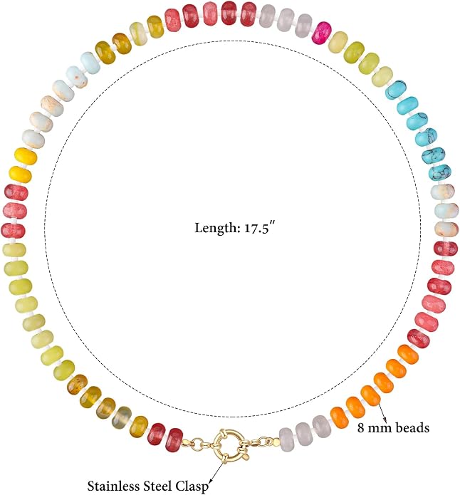LALAPPLE Colorful Beaded Gemstone Necklace for Women, Boho Rainbow Bead Choker with Natural Stone Crystal Beads, Handmade Summer Beach Necklace Jewelry