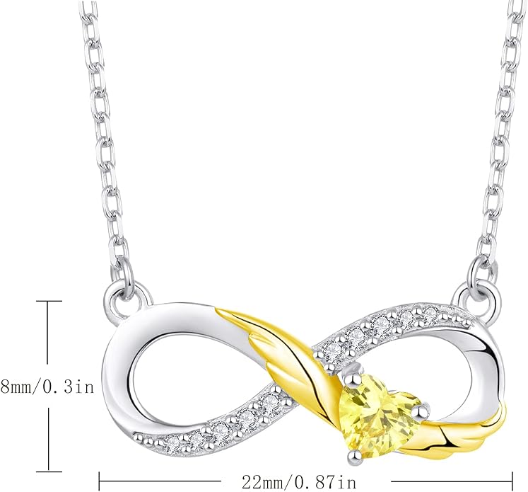 STARCHENIE Infinity Necklace 925 Sterling Silver Angel Wings Heart Birthstone Necklace for Women