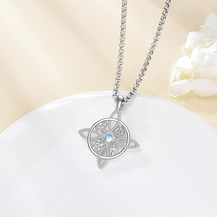 YAFEINI Sterling Silver Witches Knot Pendant Necklace - Celtic Cross Witch Jewelry Amulet Gifts for Women
