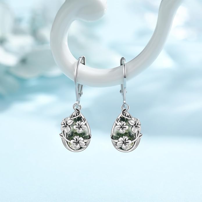 Flower Earrings 925 Sterling Silver Flower Teardrop Leverback Dangle Earrings Jewelry Gifts for Women Girls
