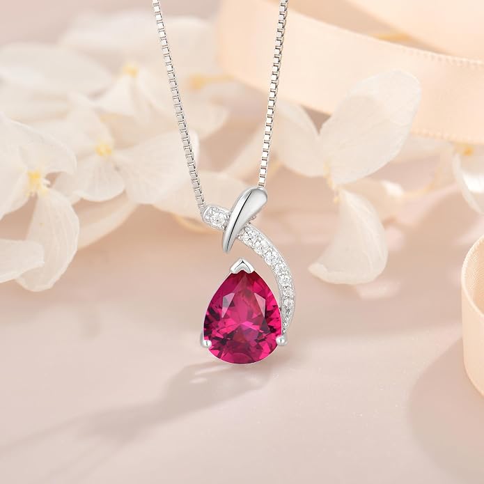 Teardrop Birthstone Necklace for Women,925 Sterling Silver Pear Cut Zircon Gemstone Pendant Necklace for Birthday Engagement Anniversary Wedding Jewelry