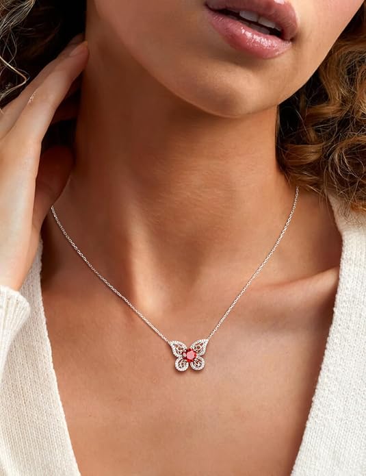 925 Sterling Silver Birthstone Necklaces for Women, Dainty Cute Dragonfly/Butterfly Pendant Necklace, Great Christmas/Anniversary Jewelry for Mother