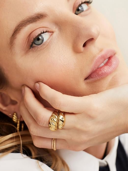 GOLDCHIC JEWELRY Chunky Dome Ring for Women, Stainless Steel Bold Stacking Croissant Statement Ring For Men (Size 7-12, Custom)