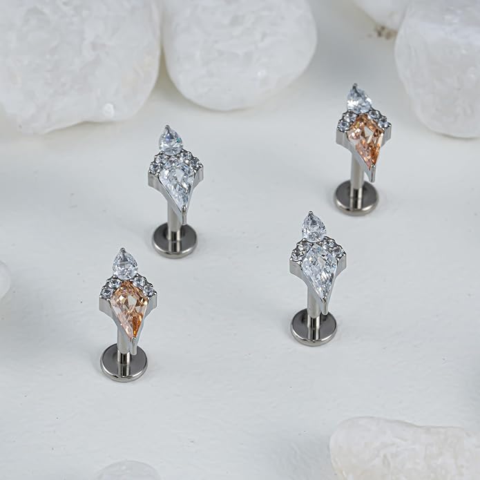 FINE4U ASTM F136 Titanium 16G 6mm 8mm Piercing Jewelry Stud for Conch Helix Flat Lobe - FlatBack Cartilage Earring Stud, Hypoallergenic Implant Grade Nickel Free Body Jewelry