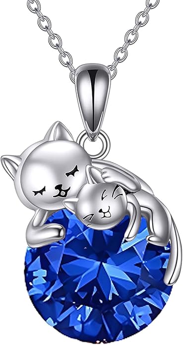 Cat Necklace Sterling Silver Cat Zircon Pendant Gothic Jewelry for Women Animal Lovers Gifts