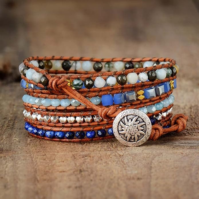 Women Wrap Bracelets Boho Natural Stone Jasper Turquoises Strand Bracelet Jewelry Collection