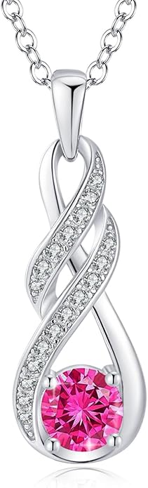Birthstone Necklaces for Women 925 Sterling Silver Infinity Pendant Created Gemstone Jewelry for Her, 16"+2"