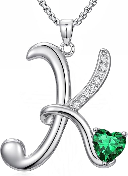 Birthday Gifts for Women Alphabet A to Z Initial Birthstone Pendant Necklaces for Women - 18k White Gold Plated Personalized Name Jewelry Anniversary Graduation Gifts for Wife Her Daughter Girlfriend(with Gift Box)