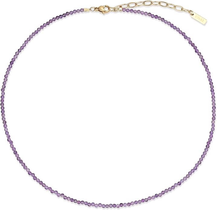COAI 2mm & 3mm Danity Tiny Bead Necklace for Women, Stone Beaded Crystal Necklace for Women, Sodalite, Australian Jasper, Red Carnelian, Tourmaline, Amethyst, Turquoise Jewelry