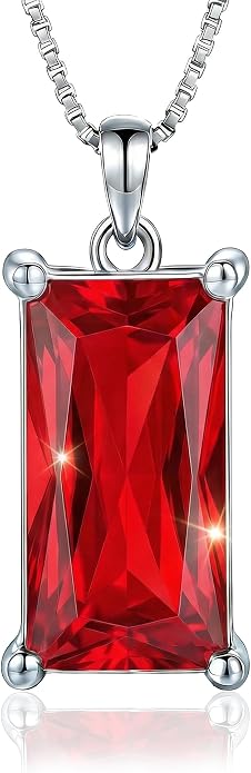 8mm x 16mm Square Birthstone Pendant Necklace – Fashion charming Sterling Silver Gift for women