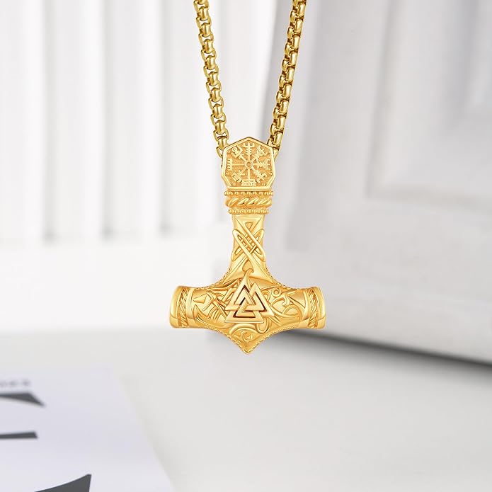 925 Sterling Silver Viking Norse Mjolnir Thor Hammer Pendant Amulet Necklaces with Gifts Box