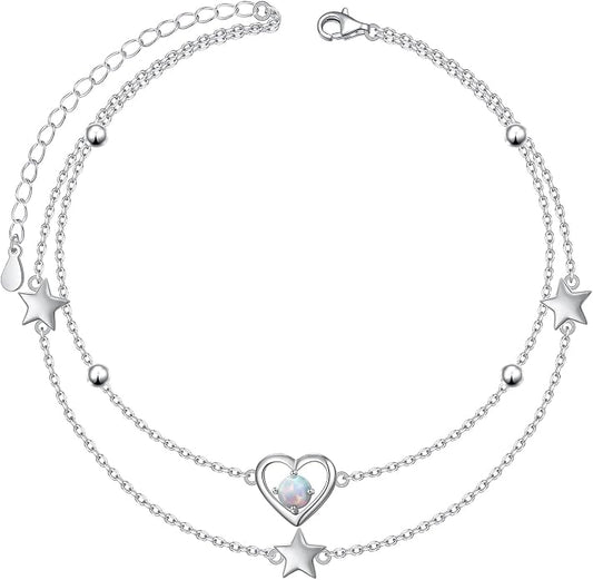 Anklets for Women 925 Sterling Silver Blue Evil Eye Infinity Butterfly Adjustable Multilayer Layered Summer Beach Ankle Bracelet Foot Chain Jewelry for Women