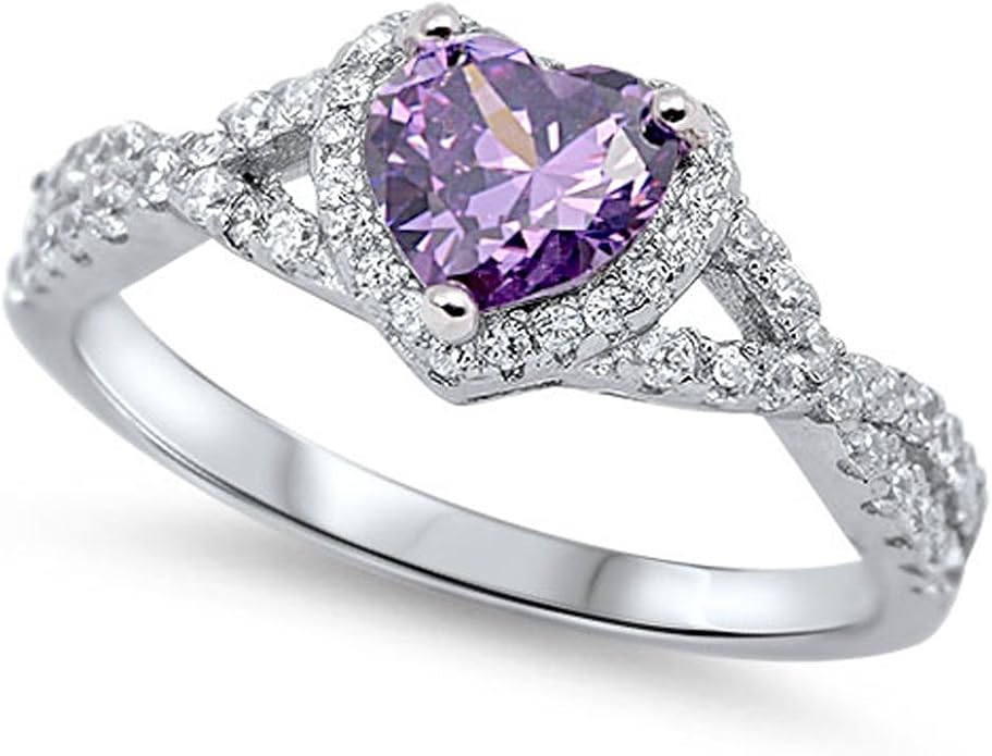 CHOOSE YOUR COLOR Sterling Silver Heart Halo Promise Ring
