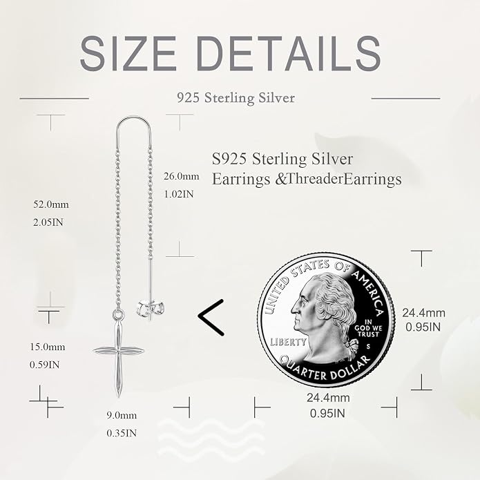 Cross/Heart Threader Earrings 925 Sterling Silver Long Earrings Chain Earrings Long Dangle Earrings for Women