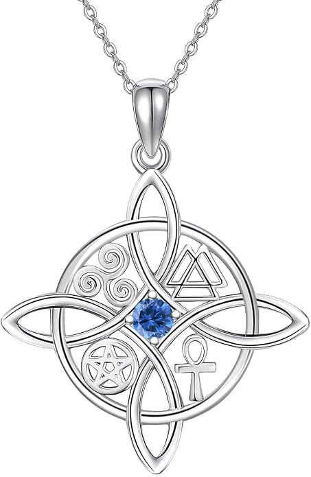 YAFEINI Sterling Silver Witches Knot Pendant Necklace - Celtic Cross Witch Jewelry Amulet Gifts for Women