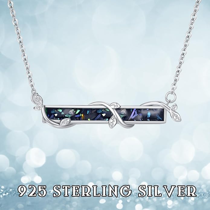 Bar Opal Leaf Necklace For Women S925 Sterling Silver White Opal Pendant with Leaf Charm Bar Pendant Jewelry Gift For Mom Daughter Wife