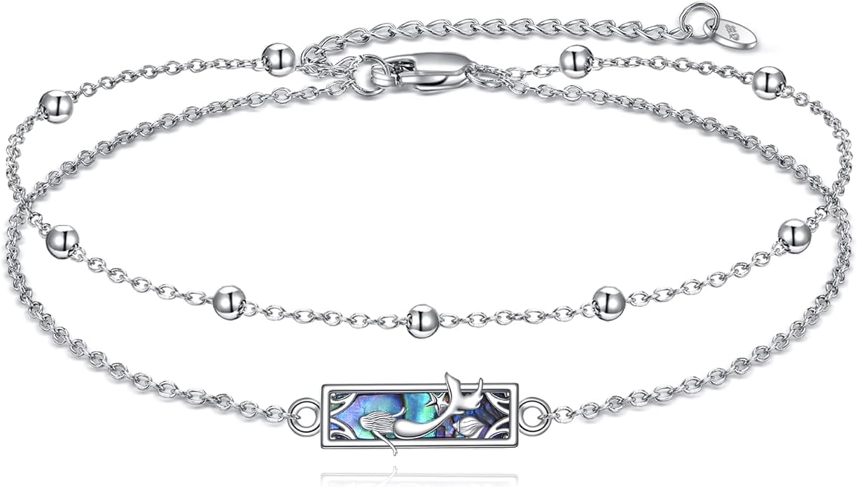 VONALA Mermaid Anklet 925 Sterling Silver Abalone Shell Ocean Jewelry Gifts for Women Mother Friends