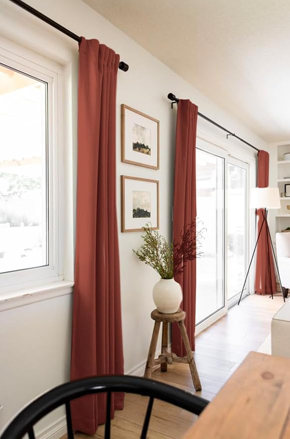 100% Blackout Shield Linen Blackout Curtains for Bedroom 72 Inches Long, Back Tab/Rod Pocket Living Room Drapes, Thermal Insulated Blackout Curtains 2 Panels Set, 50" W x 72" L, Terracotta