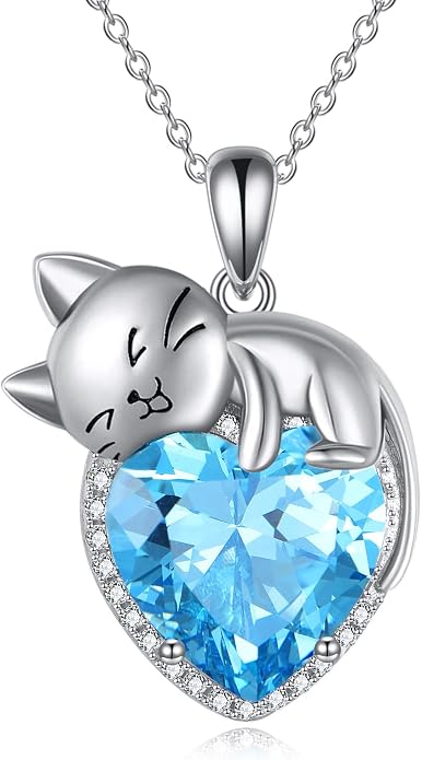 Cat Necklace Sterling Silver Cat Zircon Pendant Gothic Jewelry for Women Animal Lovers Gifts