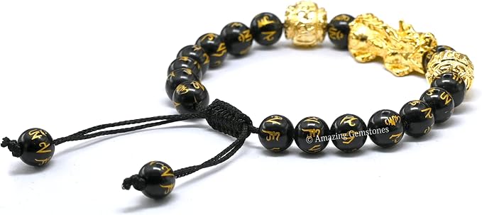 Amazing Gemstone Black Obsidian Pixiu Bracelet for Women Men's Gifts - Protection Healing Crystal Bracelet - 8mm Gemstone Beaded Adjustable Bracelet Pulseras para Hombres Mujer Stocking Stuffers