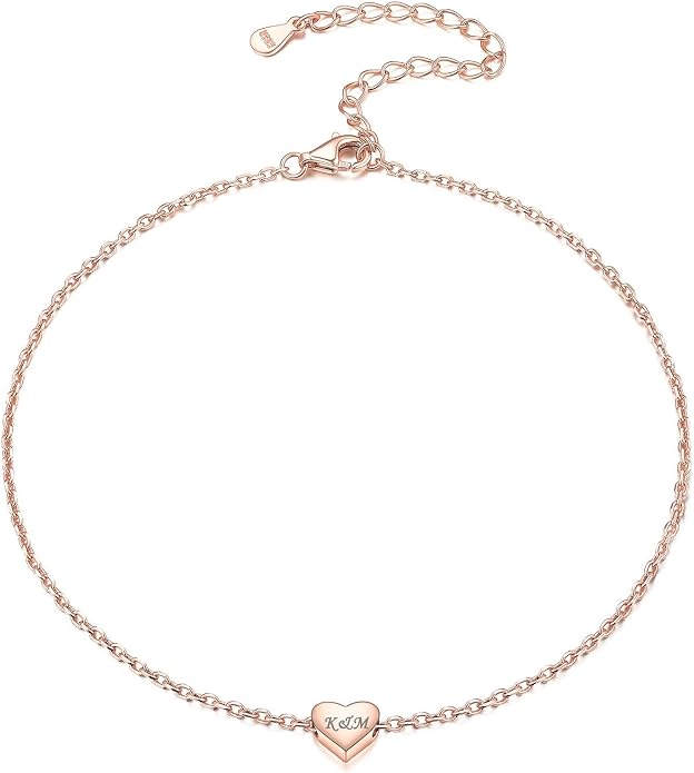 ChicSilver Personalized 925 Sterling Silver Tiny Heart/Moon/Star/Sun/Dot/Triangle Anklets Simple Dainty Foot Jewelry for Women, Silver/Gold Plated/Rose Gold Plated