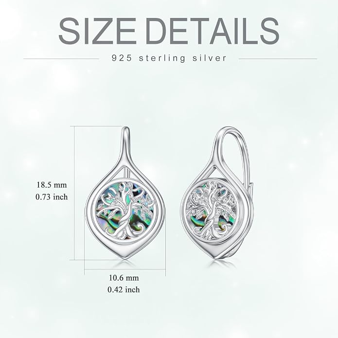 WINNICACA Leverback Earrings for Women 925 Sterling Silver Tree of Life Earrings Dangle Drop Turquoise Moonstone Moss Agate Heart Jewelry Gifts for Women Her Wife Anniversary Birthday Gifts