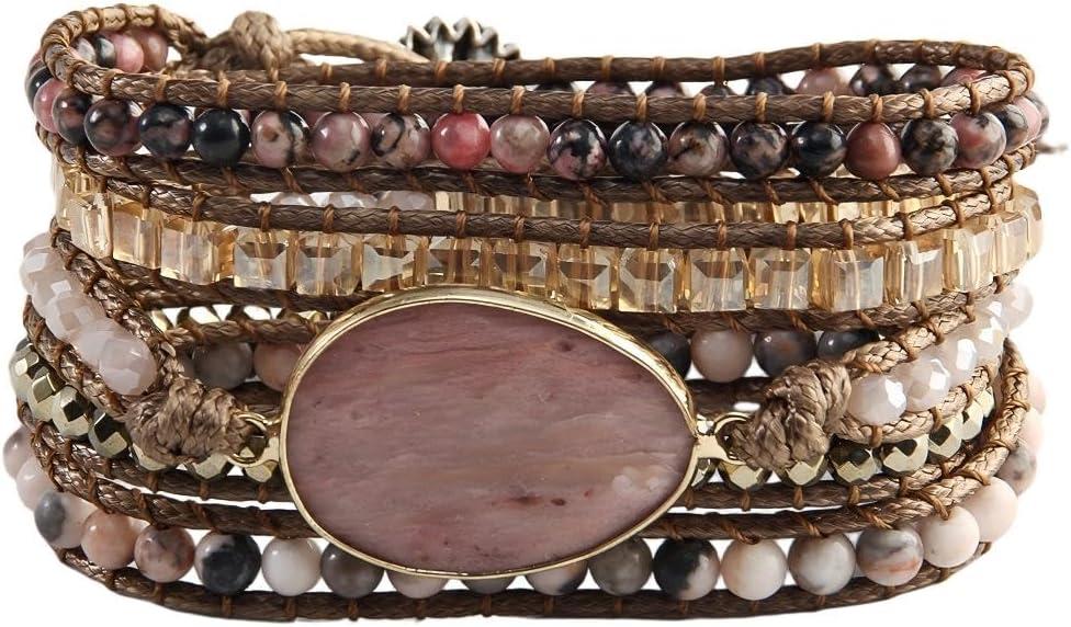 Women Wrap Bracelet Boho Natural Jasper Crystal Stone Beads Strand Bracelets