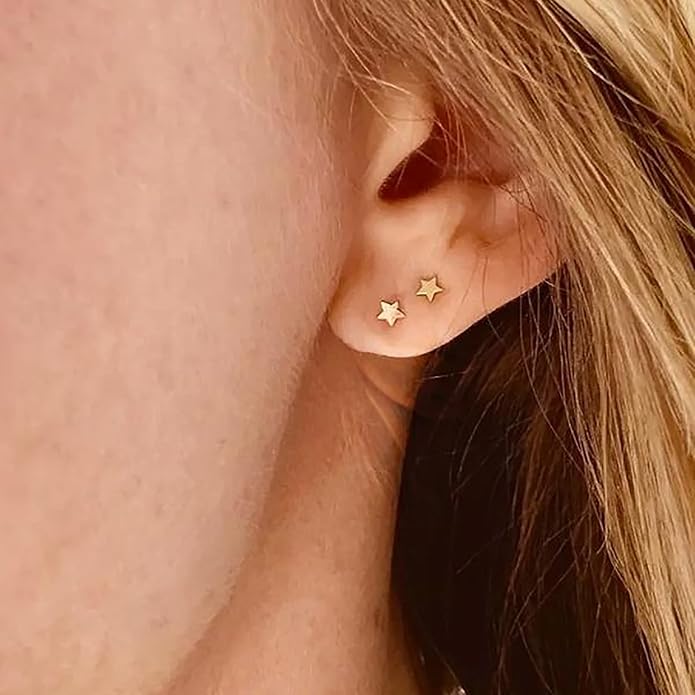 EPIRORA Sterling Silver Stud Earrings for Women Men- 4 Pairs of Hypoallergenic Simple Geometric Small Stud Earring Set Tiny Circle Triangle Square Bar Stud Earrings Mini Cartilage Tragus Earrings