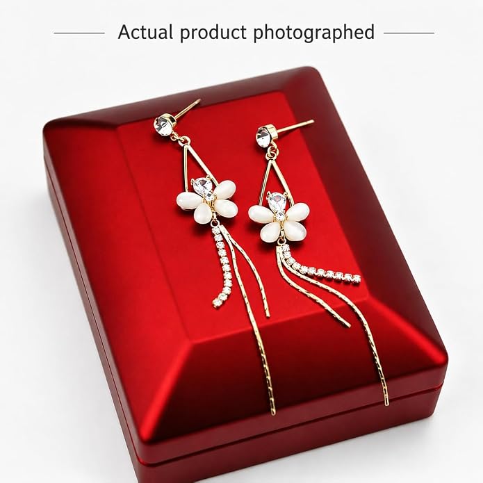 14K Gold Plated Flower Dangle Earrings for Women, Hypoallergenic Cubic Zirconia Long Threader Chandelier Earrings, Elegant Crystal Jewelry for Wedding Bridal Prom Party Gifts