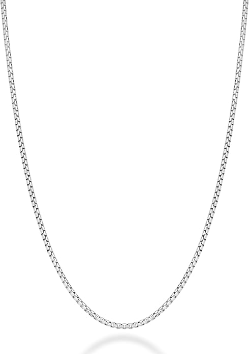 Miabella Italian 925 Sterling Silver Solid 2mm Round Box Chain Necklace for Women Men, Made in Italy