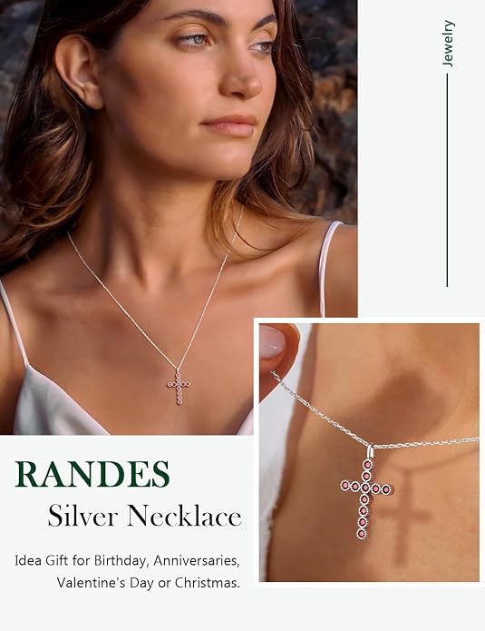 Sterling Silver Cross Necklace for Women Birthstone Religious Jewelry