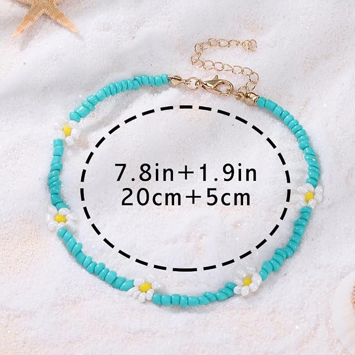 Tgirls Boho Ankle Bracelets for Women Beaded Anklets Chain Beachy Flower Foot Accessories
