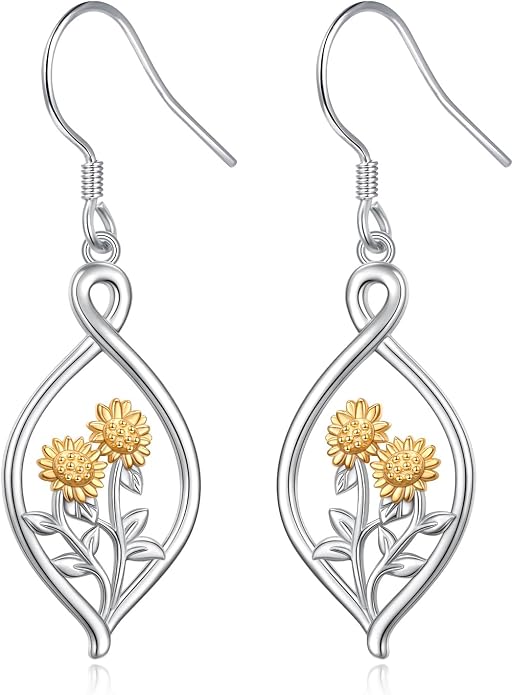 925 Sterling Silver Filigree Dangle Drop Earrings Daisy/Lotus/Rose Flower/Moonstone Leverback Teardrop Earrings for Women Infinity Celtic Knot Daisy Lotus Jewelry for Mothers Day