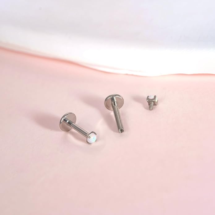 Limerencia 2Pcs 18g Titanium Internally Threaded Tragus Piercing Jewelry Nose Studs Flat Back Earrings Labret, Lip, Helix, Cartilage, Conch, Medusa Piercing for Women Men Sensitive Ears