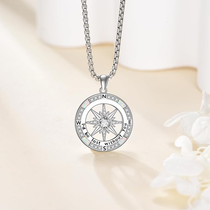 Compass Necklace Sterling Silver Compass Pendant Necklace for Women Inspirational Graduation Jewelry for Women Her Men