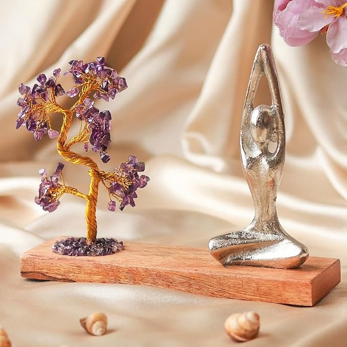 RITUALISTIC Namaste Amethyst Quartz Crystal Tree of Life Handcrafted Feng Shui Gemstone Bonsai Tree Home Decor Items Wealth & Luck Showpiece Decorative Gifts for Vastu, Valentine's Day Gifts Items