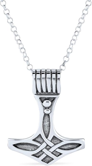 Bling Jewelry Celtic Symbol of Strength Norse Thors Hammer Pendant Necklace Oxidized .925 Sterling Silver