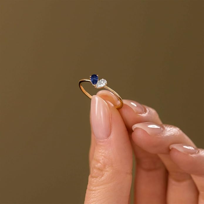 Mothers Day Gifts Gold Heart Birthstone Rings for Women Non Tarnish Stackable Pinky Ring Dainty 14K Gold Plated CZ Gemstone Ring Wedding Promise Ring Birthday Jewelry Gift for Mom